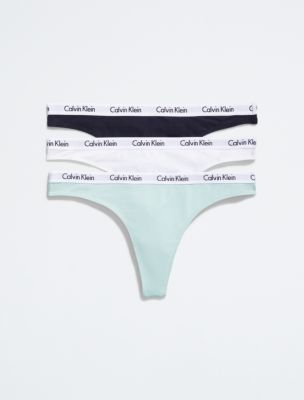 OO  Calvin Klein Underwear Calvin Klein Women's Cotton Motive Thong 3Pk -  Grey Heather/ Sage Meadow/ Feeder Stripe- Black