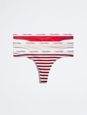 Carousel Logo Cotton 3-Pack Thong, Exact Stripe/Tapioca/Red Carpet