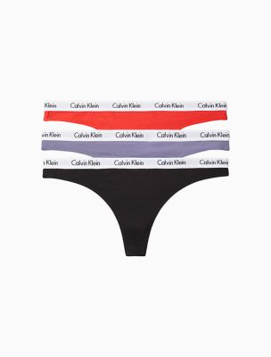 Carousel Logo Cotton 3-Pack Thong, Black/Lilac/Terra Cotta