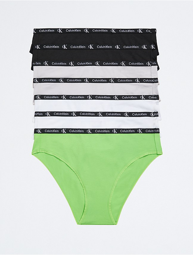 Calvin Klein Women's Cotton Stretch Logo Multipack Bikini Panty,  Black/White/Genie/Tender/Coastal, Large 