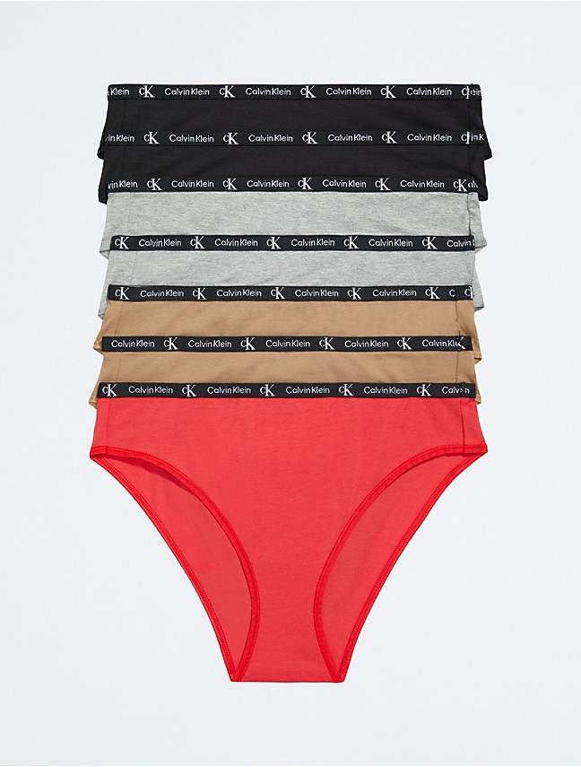 Calvin Klein Women's 5-Pack Signature Cotton Bikini, Red Gala \ Black,XL -  US