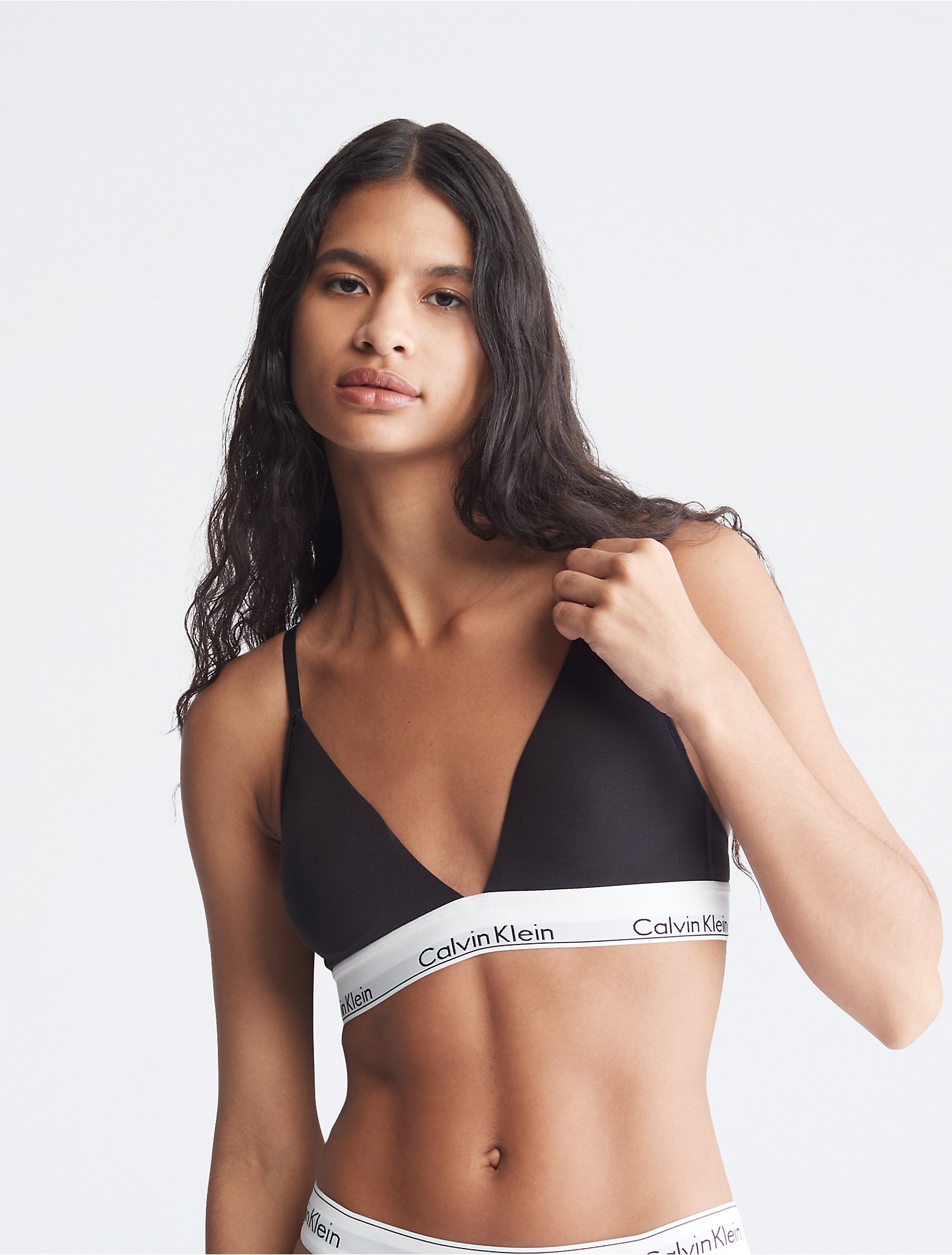 Calvin Klein Modern Cotton branded strap unlined triangle bralette in black