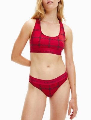 Modern Cotton Plaid Unlined Bralette, Windowpane Rustic Red