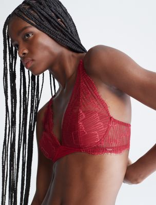 Calvin Klein Black Women's Medallion Lace Unlined Triangle Bra QF5400 XS  red