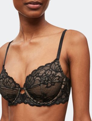 Calvin Klein CK Black Floral Cluster Lace Unlined Triangle Bra