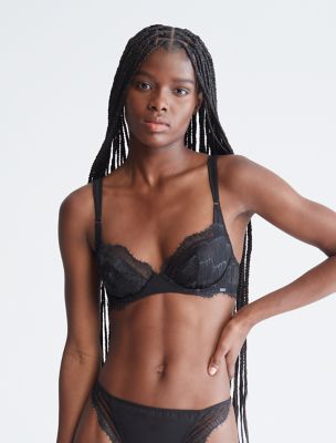 Calvin Klein Women's CK Black Linear Lace Unlined Plunge Bra