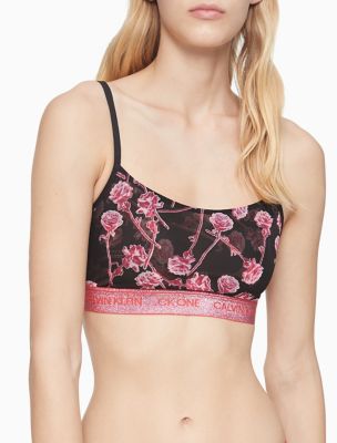 Calvin Klein CK One Cotton unlined bralet in pink and red floral print