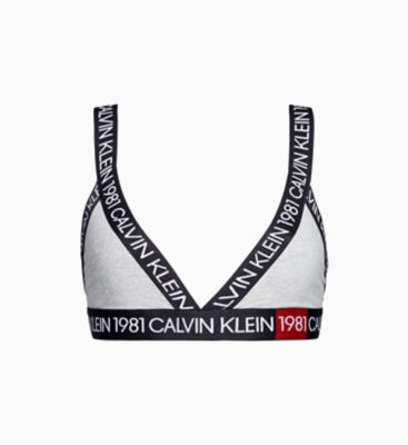 calvin klein 1981 bold cotton logo triangle bralette in black