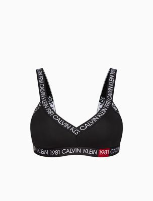 calvin klein 1981 bold cotton logo triangle bralette in black