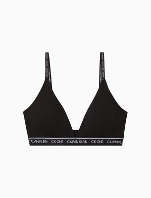 Calvin Klein CK One Lace lightly lined triangle bralette with logo detail  in black