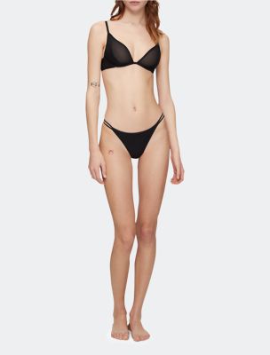 Sheer Marquisette Unlined Plunge Bra + Tanga