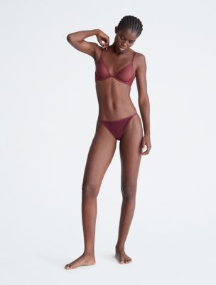 Sheer Marquisette Unlined Plunge Bra + High leg Tanga, 