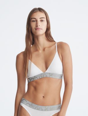 Embossed Icon Lightly Lined Triangle Bralette, Light Stone
