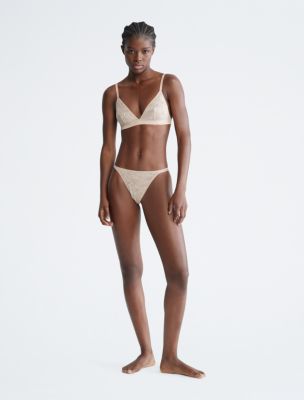 Sheer Marquisette Lace Unlined Triangle Bralette + Tanga