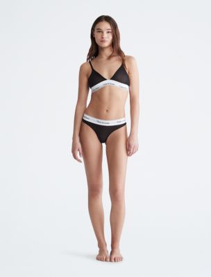 Calvin Klein Underwear Cotton-blend Unlined Bra And Thong Set in Black