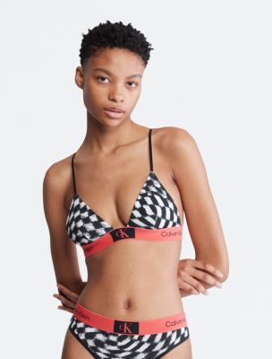 Calvin Klein 1996 Cotton Stretch Unlined Triangle Bralette, Checkerboard