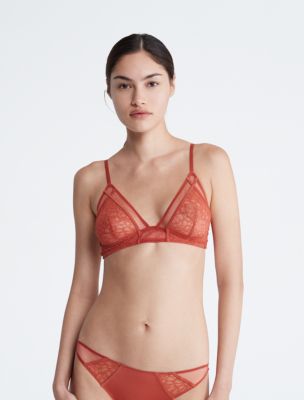 Brassière triangulaire non doublée en dentelle noire à imprimé CK