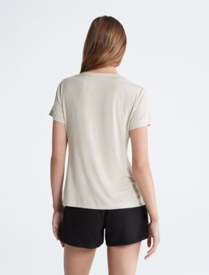 Modal Satin V-Neck Short Sleeve Top, Mudstone