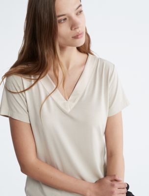 Modal Satin V-Neck Short Sleeve Top