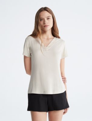 Modal Satin V Neck Short Sleeve Top Calvin Klein USA