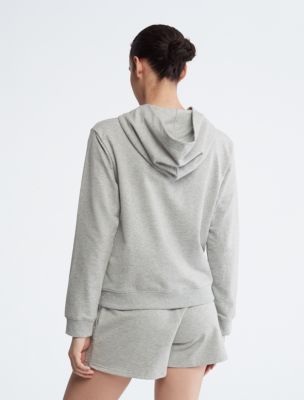 CALVIN KLEIN Womens Gray Zippered Pocketed Drawstring Pullover