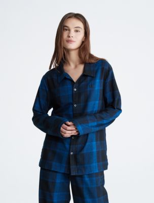 Pure Flannel Sleep Button-Down Shirt, Gradient Check/Black