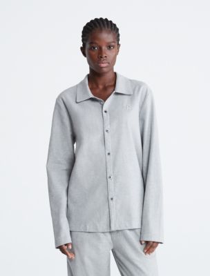 Calvin Klein Women Pajamas XL Black Grey CK Pattern Fleece 2Pc. Sleepwear