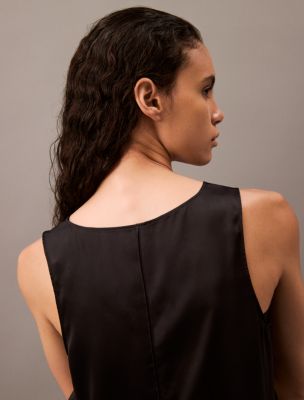 Black Satin Tank with Jersey Contrast