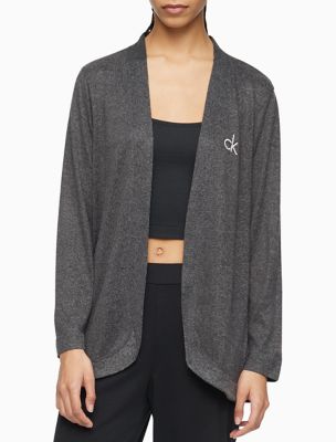 Aurora Comfort CK Logo Open Front Sleep Cardigan, Charcoal Heather