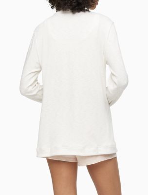 Aurora Comfort CK Logo Open Front Sleep Cardigan, Snow Heather