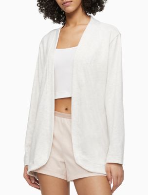 Aurora Comfort CK Logo Open Front Sleep Cardigan, Snow Heather