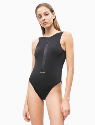 Core Neo Plus Logo Zip One Piece Swimsuit Calvin Klein
