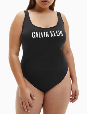 Calvin Klein Swimwear Plus Swimsuit 'Plunge One Piece' in Black