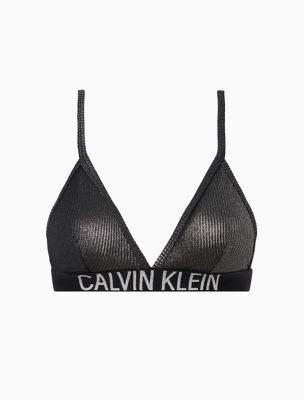 CALVIN KLEIN Monogram Rib Triangle Bikini Top in Black