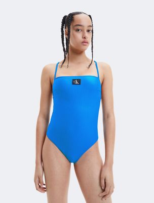 CK Monogram Rib Square Neck One Piece Swimsuit | Calvin Klein® USA