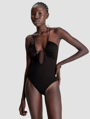 NWT Calvin Klein Pleated Front One-Piece Swimsuit Sz 8 Milk (K3