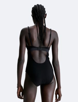 NWT Calvin Klein Pleated Front One-Piece Swimsuit Sz 8 Milk (K3)