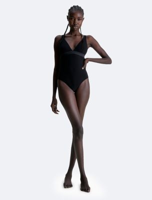 NWT Liz Claiborne Swim Suit Color Black 1 Piece Built In Bra High