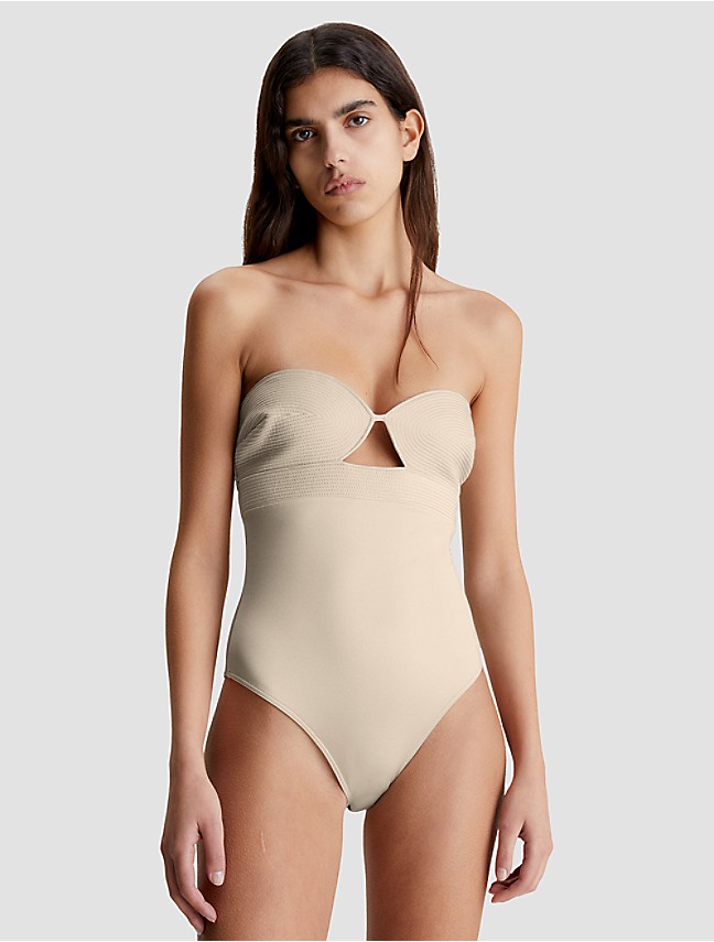 NWT Calvin Klein Pleated Front One-Piece Swimsuit Sz 8 Milk (K3