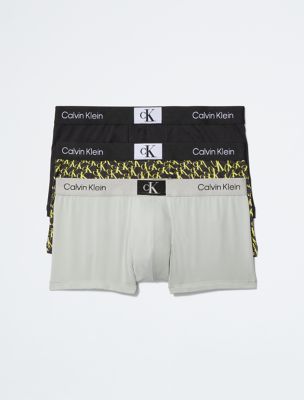 Calvin Klein 1996 3-Pack Micro Low Rise Trunk, Black/Authentic Grey/Warped Logo Print/Morningside Yellow