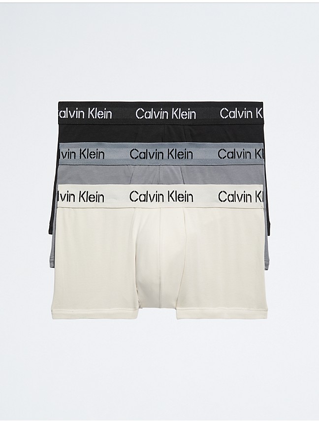 Calvin Klein Modern Cotton Stretch Low Rise Trunk 3 Pack In Spectrum  Blue/dapple Gray/phantom - FREE* Shipping & Easy Returns - CityBeach  European