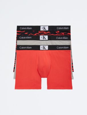 Calvin Klein Men's 1996 3-Pack Cotton Stretch Boxer Brief in Split Tiger Print/Authentic Grey/Hibiscus | Size: Medium