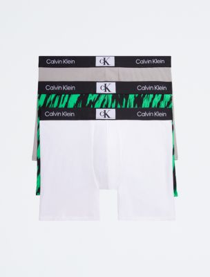 Calvin Klein Men's 1996 3-Pack Cotton Stretch Boxer Brief in Split Tiger Print/Authentic Grey/Hibiscus | Size: Medium