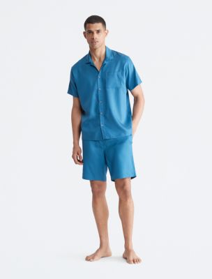 Tencel Lounge Sleep Blue Button-Down Shirt + Sleep Shorts