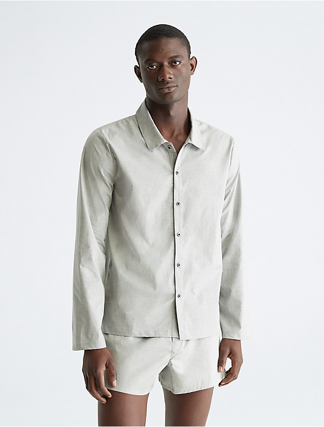 Pure Cotton Stretch Blend Sleep Button-Down Shirt | Calvin Klein