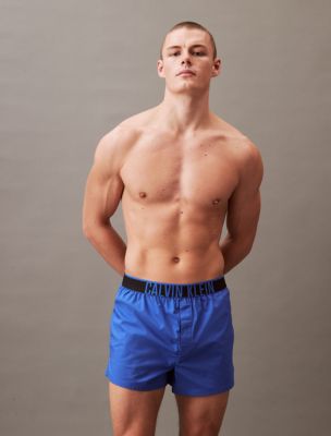 Calvin Klein Slim Fit Woven Boxer in Blue for Men