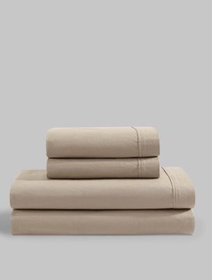 Washed Percale Cotton Sheet Set, Camel Brown