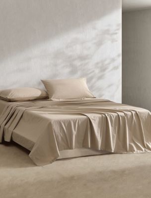 Washed Percale Cotton Sheet Set, Camel Brown