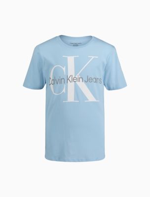 Boys Monogram Logo Crewneck T-Shirt, Light Blue