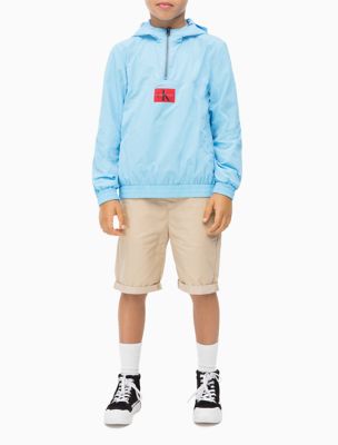 Boys Nylon Monogram Logo Anorak + Fanny Pack, Alaskan Blue